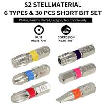 32pcs Compact Screwdriver Bit Set, Includes Hex, Flat, Pentalobe, And Star Bits - Durable Stainless Steel, Color Coded For Easy Identification, With Electric Screwdriver Adapter, Short Bits, And Storage Case