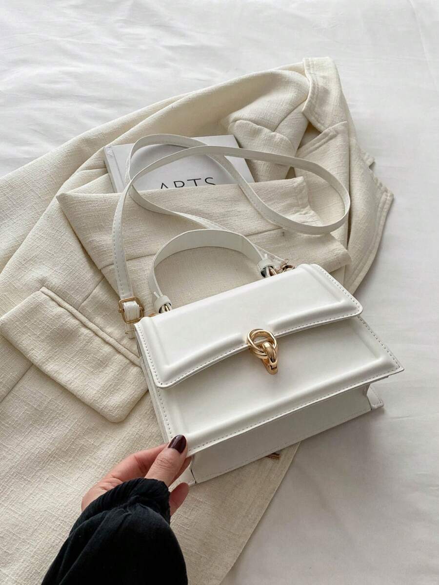 Elegant Solid Color Fashion Handbag, Retro Flap Purse For Women, PU Crossbody Shoulder Bag With Top Handle