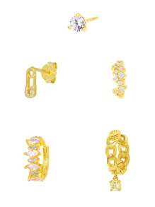 5 Pcs Classic 24K Gold Plated Cubic Zirconia Stud Earrings For Women Zirconia Hoop Dangle Earrings Set
