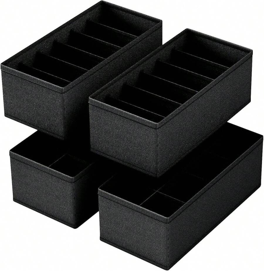 4 PACK Sock Underwear Drawer Organizer Dividers, Collapsible Cabinet Closet Storage Boxes For Clothes, Socks, Lingerie, Underwear, Tie, Belt,Bedroomedroom - 黑色 - 查看 1