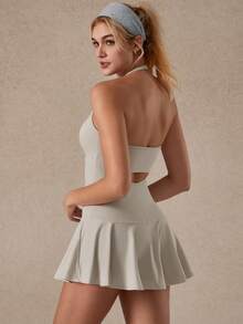 NcmRyu 1件女式工字背健身跑步高尔夫运动户外连衣裙 - 杏色 - 查看 9