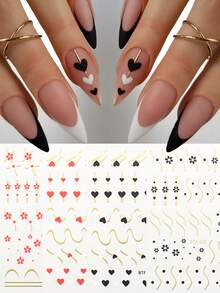 爱心花线贴花法式美甲贴纸自粘彩色美甲用品指甲设计装饰配件 - 彩色 - 查看 2