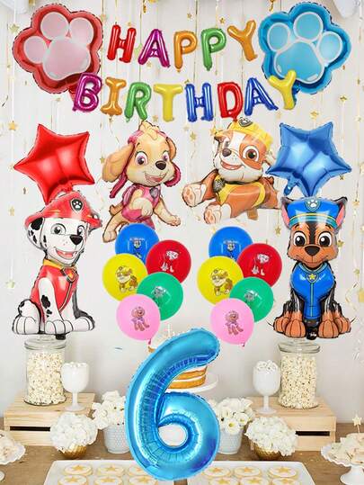Paw Patrol 汪汪队立大功：超级狗狗 - 包括毛毛、阿奇、天天、路马、灰灰、特伯特队长、追踪犬和汪汪队狗骨头，铝箔气球套装，房间装饰，卧室装饰，家居装饰，墙面装饰，学校装饰，校园惊喜，宿舍装饰，返校用品