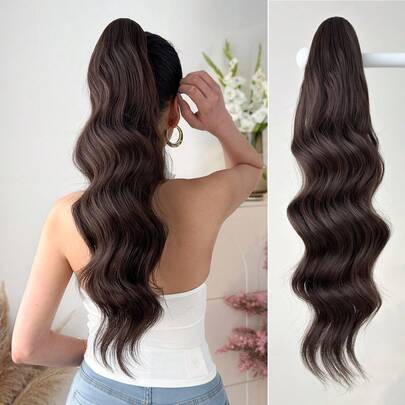 ZURO 24英寸长波浪形合成马尾假发，黑/棕色，耐热纤维，适合女性、女孩，可用于派对和日常佩戴。