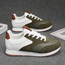 WANWEISI Men's Breathable Non-Slip Casual Fashion Sneakers, Lightweight Soft-Sole Travel Running Shock-Absorbing Increased Height Chunky Sneakers, Flat Non-Slip Rubber Sole - 綠色 - 查看 3