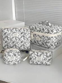 1件/套 花卉图案化妆包，便携式旅行化妆包，拉链化妆品收纳包