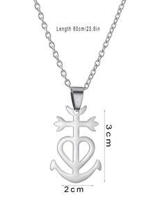 1 件简约心形锚形不锈钢吊坠项链，情侣项链设计 - 銀色 - 查看 7