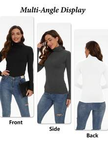 4 件装女士保暖高领衫，女士高领保暖内衬压缩长袖打底衫 - 彩色 - 查看 5