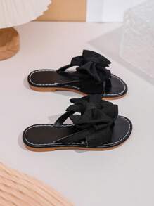 Chinelos Planos para Meninas Crianças/Infantil com Laço e Bloco de Cores, Sapatos de Princesa de Verão Antiderrapantes