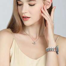 Pearl Metal Diamond Band - Compatible With Fitbit Versa 4/Versa 3/Sense 2/Sense - Smart Watch Band For Women - Fashionable And Bling, Elegant And Comfortable, Soft, Hypoallergenic And Sweat-Proof, Elastic Bungee Strap - Fits 5.5-7.3" (140-185mm) Wrists - Replacement Watch Accessories