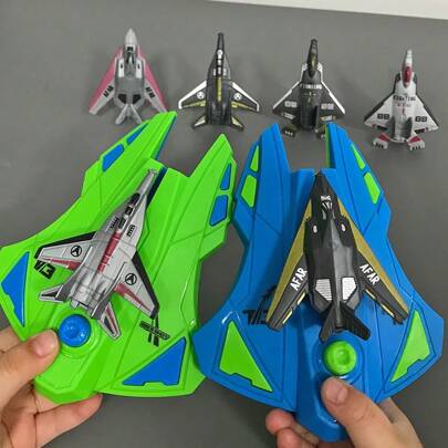 2pcs Airplane Launcher + 6pcs Fighter Planes, Children's Shooting Toy For 2 Players, Airplane Launch Battle Toy, Gift For Boys, Christmas Gift, Outdoor Interactive Game Toy