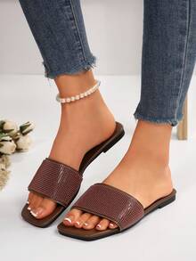 Sandali piatti da donna con design a strass, cinturini alla moda e versatili in stile minimalista, comodi e antiscivolo, eleganti per abiti, passeggiate estive in spiaggia