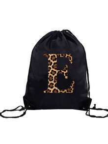 1 件 A-Z 豹纹字母印花儿童户外运动背包、足球背包、篮球背包、轻便抽绳包，适合男孩和女孩 - 黑色 - 查看 18