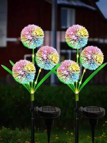1 Peça Luz de Dente-de-leão de LED Alimentada por Energia Solar, 3 Cabeças de Flores Artificiais Multicoloridas com Efeito Luminoso para Jardim, Pátio e Decoração de Gramado - Perfeito para Festas e Temporada de Formatura, Luzes de Jardim Solares