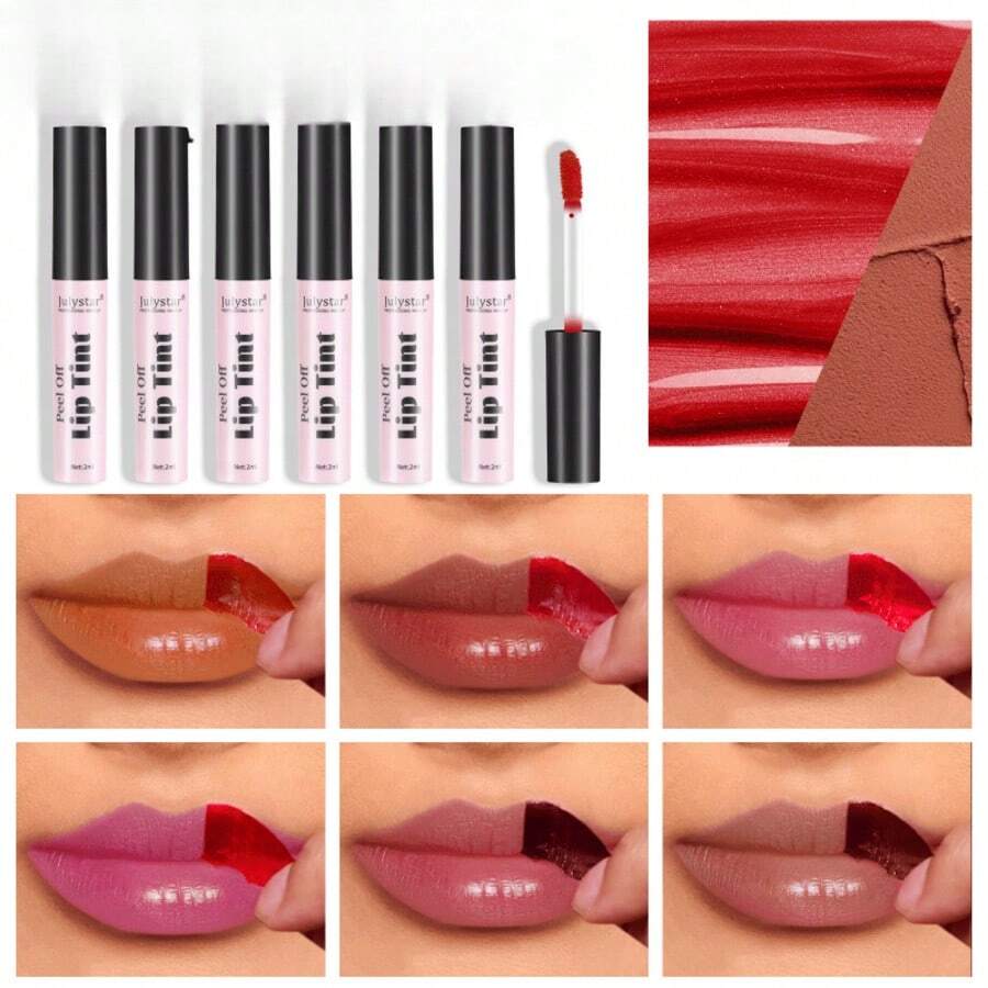 Set de 6 tintes labiales: duraderos, resistentes al agua, hidratantes, fórmula ligera, no pegajosa, de alta duración, aplicación suave, acabado natural, perfectos para todo tipo de piel, ideales para uso diario y ocasiones especiales.