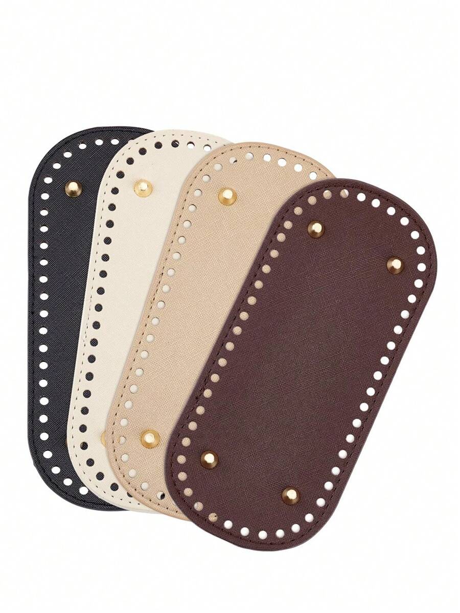 4pcs 8.66x3.93 Inch Crochet Bag Base, 4 Colors Diy Woven Bag Bag Bottom Handmade Bag Base Accessories Leather Bag Bottom Oval Bag Bottom Pad Knitted Crochet Base Wallet Bottom With Hole For Handbag Purse Tote Bag Shoulder Crossbody Bag