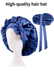 Chapeau rond à large bord pour dame avec nœud papillon en ruban simulé en soie, élastique. Bonnet de sommeil/attache-cheveux respirant et lisse antidérapant, convenant pour la vie quotidienne familiale, la beauté et la coiffure