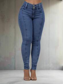 Women's Skinny Jeans, High Waist, Shapes Butt, Premium Line - blue620n - 查看 1