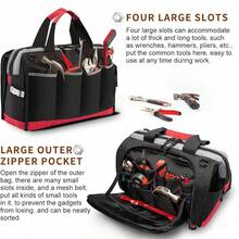 New Waterproof Tool Bags For Men Or Women, 16-Inch Wide Mouth Tool Tote Bag  25 Pockets For Tool Anizer & Storage,  Adjustable Shoulder Strap (16IN, Black/Red) - Black/16IN - View 2