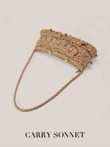 Bolso de hombro de paja para mujer, bolso de playa trenzado de paja, pequeño bolso de embrague de paja con monedero y teléfono, dulce y a la moda, ligero y elegante, una opción versátil para salidas diarias. Carteras y bolsos para mujer, verano, regalos de maestros, artículos esenciales para vacaciones, artículos esenciales de viaje.