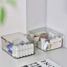 1 szt. Pudełko do przechowywania z pokrywą akrylową, przezroczyste, pyłoszczelne, odpowiednie do masek, niezbędnych rzeczy na biurko, organizacja akcesoriów do sypialni i biura, lekki, wielofunkcyjny pojemnik do pielęgnacji skóry, karty