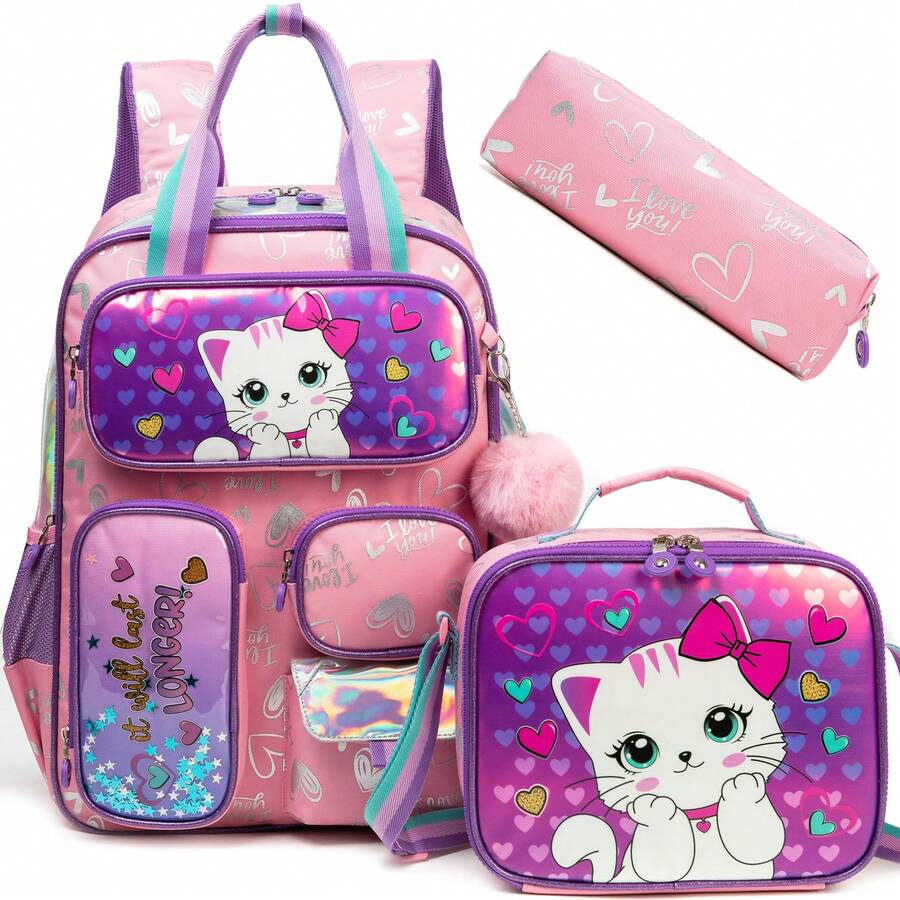 3PCS Girls' Backpack For Elementary School Girls' Backpack Backpack Set With Adjustable Shoulder Straps Lunch Bag And Pencil Case 3 Pieces Handheld Backpack - 189 Girls Schoolbag - View 1