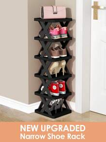 9/6 Tier Narrow Shoe Rack, New Upgraded Shoe Shelf Small Vertical Shoe Stand, Space Saving DIY Free Standing Shoes Storage Organizer For Entryway, Closet, Hallway, Easy Assembly And Stable In Structure, Black & White