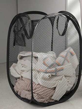 Panier à linge - Panier à linge rétractable en maille. Portable, avec poignées, pliable pour le stockage et facile à ouvrir. Pour la chambre d'étudiant ou les voyages. (Noir)