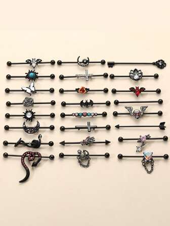 Industrial Barbell Earrings, Unisex Surgical Steel Square Cubic Zirconia Industrial Bar Long Flexible Cartilage Spiral Piercing Jewelry