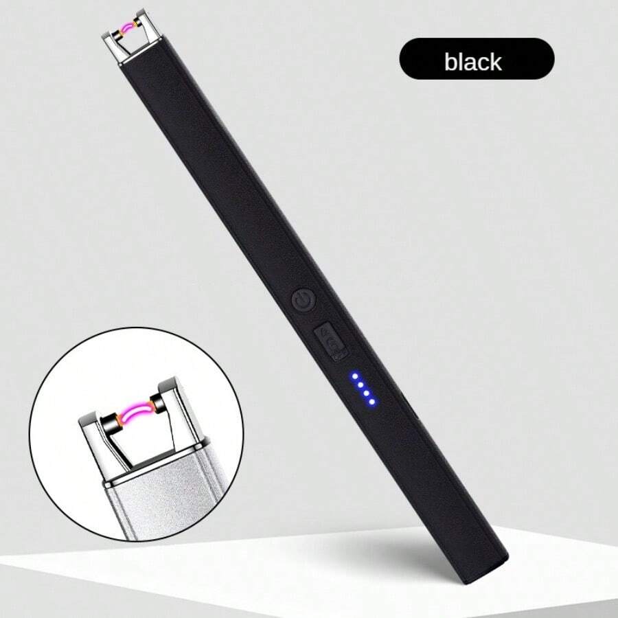 1Pc Type-C Plasma Windproof Kitchen Charging Lighter For Candle Gas Stove Arc Barbecue Aromatherapy Lighter, Indoors And Outdoors Igniter - Black - View 1