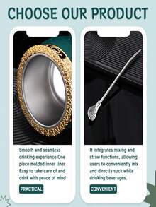 2025 New Stainless Steel Double Layer Paraguayan Mate Tea Cup, Flat Bottom Glass Cup, Coffee Cup With Straw, Tortoiseshell Texture, Eggshell Cup - Multicolor - View 6