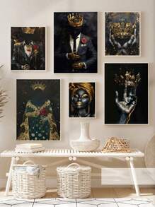 1pc African American Wall Art Kings And Queens Canvas Prints Woman Poster Gold Crown Painting Home Wall Decor Unframed