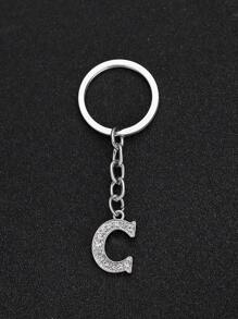 1 pieza Llavero elegante y de moda con la forma de la letra del alfabeto inglés en miniatura, incrustado con cristales de rhinestones transparentes, adecuado para hombres y mujeres, llaves de carro, decoración de bolsos y regalo