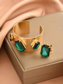 Set de 2 piezas de pulsera y anillo con diamantes de imitación, de estilo europeo y americano de moda, accesorios casuales para reuniones y fiestas, como regalo