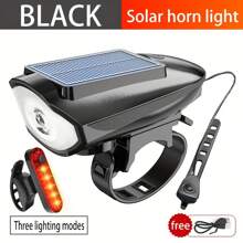 Luz delantera de bicicleta solar con bocina, resistente al agua IPX4, iluminación para montar en bicicleta de montaña por la noche, recargable por USB