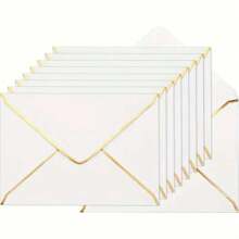 10pcs-50pcs Paper Envelopes With Thank You Stickers For Invitations With Gold Border, Gift Cards Envelopes Self Adhesive Invitation Envelopes With V-Flap, Great For Graduation, Invitation, Baby Shower, Wedding,School Supplies,Back To School