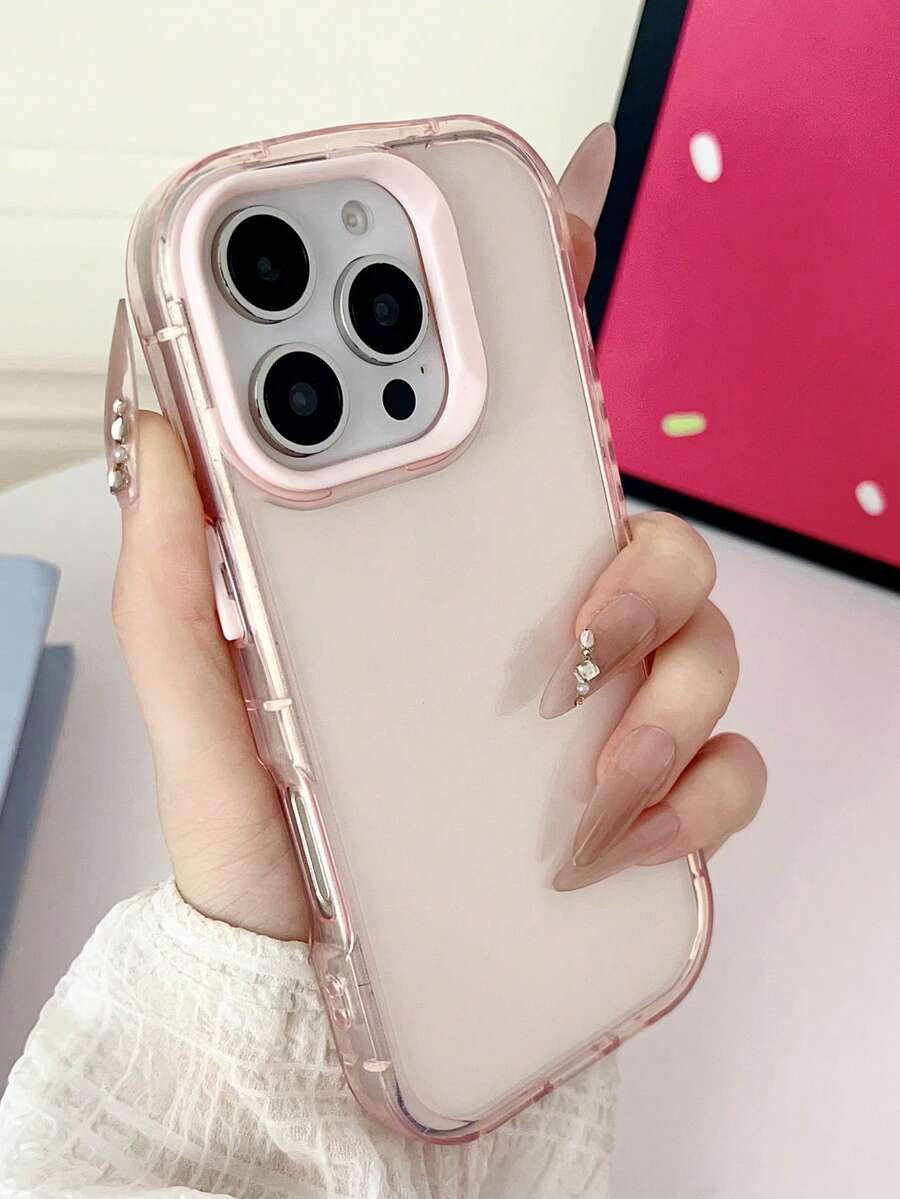 Fashion Macaron Color Transparent Lens Protection Phone Case Compatible With IPhone 16 15 14 13 Pro Max Shockproof Soft Back Cases - Pink - View 1