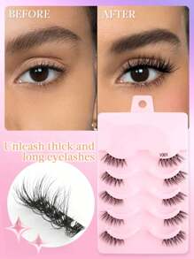 5 Pairs Cat Eye Effect Semi-Transparent False Eyelashes With 3D Synthetic Mink Fur Natural Longer Outer Corner Eyelashes, Enlarging Eyes, Suitable For Girls Travel, Party, Daily Wear