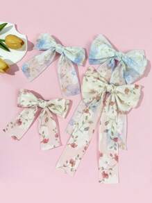 1pc Women's Sweet Floral Print Bow Ribbon Hairpin Clip, Fashionable, Charming Casual Style, Suitable For Commuting, Parties, Birthdays, Street Style, Travel, Photogenic - A Great Gift For Best Friends Claw Clips Hair Slide Hair Barrettes