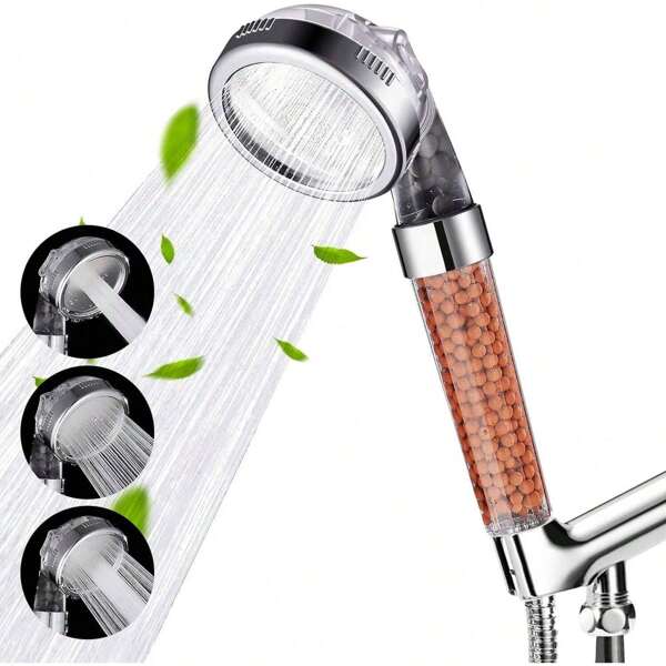 3-Mode High Pressure Shower Head With Ionic Function And Handheld Filter For Hair Loss Prevention And Clean Water.