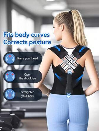 PRANASH 男女通用背部支撑姿势矫正器，可调节全背支架，用于驼背和脊柱矫正，隐形于衣服下，带来日常舒适感，健身配件