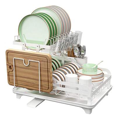 1 Set Dish Rack, 2 Tier Dish Drying Rack, Rustproof Kitchen Dish Drying Rack With Drainboard And Utensil Holder For Kitchen Countertop, Kitchen Accessories