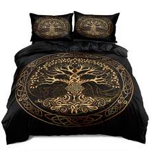 Conjunto de capa de edredom com estampa 3D de árvore antiga e misteriosa dourada, 2/3 peças, conjunto de cama vintage para meninas e meninos, conjunto de capa de edredom em poliéster respirável, decoração de quarto (tamanho 135 x 200, apenas 1 fronha)