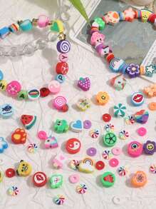 Polymer Clay Beads Kit 24 Styles Cute Fun Clay Beads Flower Butterfly Heart Letter Pony Beads For Bracelet Necklace Making DIY ﻿