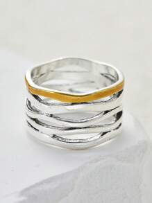 1 pieza Nuevo anillo de dos colores retro bohemio para hombres, hueco y ancho, simple y de moda, adecuado para regalos de joyas de uso en fiestas para parejas