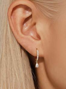 1/3 peças Brincos de Botão e Argola Huugie com Zircônia Cúbica Banhados a Ouro 18K, Brincos Empilháveis Antialérgicos, Conjunto de Brincos Fofos Para Presente de Mulheres e Meninas