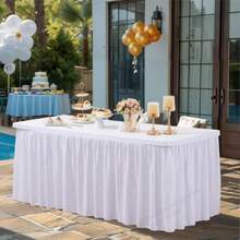 White Table Cloths For 6 Foot Rectangle Tables Fitted, White Ruffle Tablecloth For Craft Show Party Wedding, Polyester Show Table Cover For Banquet Events Decorations