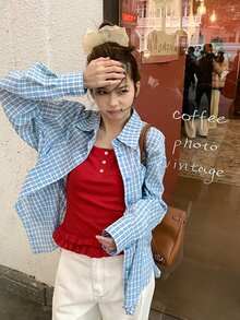 蕾丝边吊带背心 2025春夏新款 修身独特无袖女式吊带衫，可单穿或作为休闲内搭 - 紅色 - 查看 8