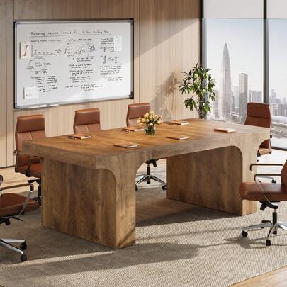  LITTLE TREE 70.87" W X 31.5" D Executive Conference Table For 6-8, Large Office Meeting Table, Simple Computer Writing Desk Workstation For Meeting Room, Boardroom, Brown