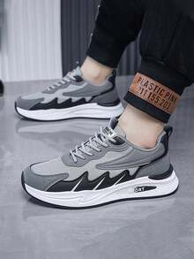 Al aire libre de los hombres antideslizante de amortiguación de fondo grueso zapatos de baloncesto, de moda y versátil cabeza redonda con cordones transpirable zapatos deportivos casuales, casuales ligeros cómodos zapatos de los hombres de fondo blando de tenis - Gris - Ver 7